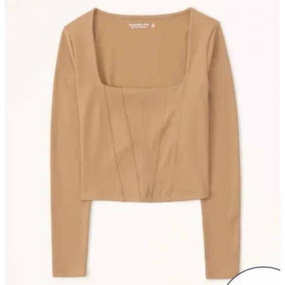 Abercrombie‎ & Fitch Soft A&F Square Neck Long Sleeve Tan Corset Top Women's M - Picture 1 of 13